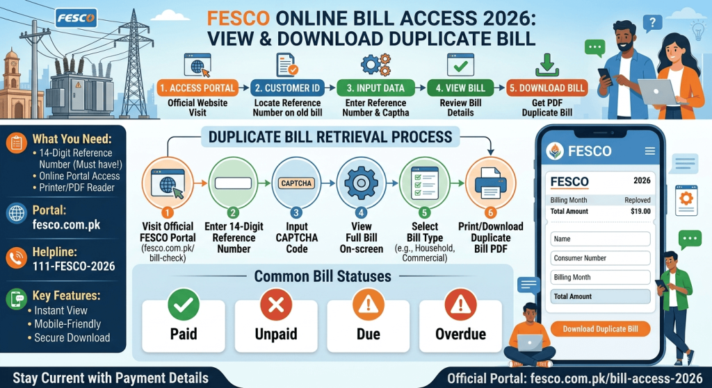 FESCO Bill Check Online 2026 to view and download a duplicate electricity bill