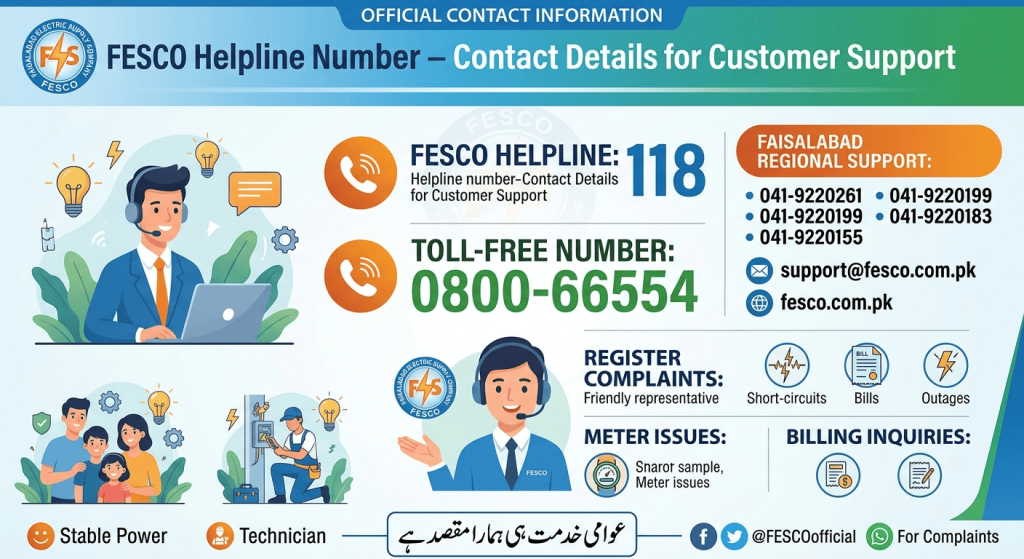 FESCO Helpline Number and customer support contact details for electricity complaints